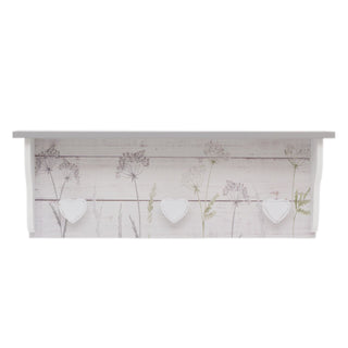 Shabby Chic Floral Wall Mounted Hallway Shelf | Wooden Floating Shelf Storage Unit | Botanical Kitchen Wall Shelf - 43cm