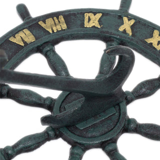 Nautical Cast Iron Garden Sundial | Metal Outdoor Sundial Ship Wheel Anchor Ornament - 23cm