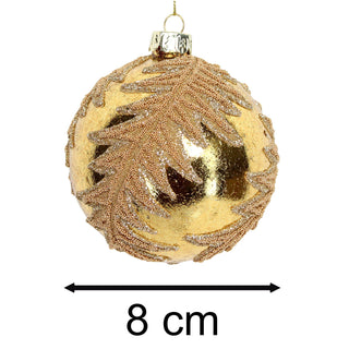 Gold Beaded Spiral Leaf Bauble | Gold Glass Christmas Tree Ornament - 8cm