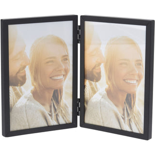 Black Metal Double Photo Frame | Freestanding 2 Aperture Collage Frame 6x4