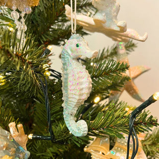 Pale Blue Seahorse Christmas Bauble | Resin Sea Creature Tree Ornament - 9cm