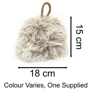 Faux Fur Doorstop | Plush Fluffy Weighted Door Stop With Jute Handle - 15cm