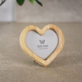 Wooden Heart Shaped Single Aperture Photo Frame Freestanding Picture Frame 14cm