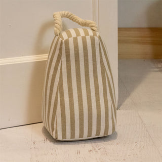 Beige Stripe Fabric Doorstop | Triangular Weighted Door Stop with Handle 1.2kg