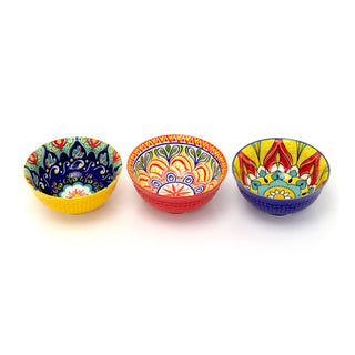 Set of 3 Bohemian Style Patterned Bowls | Ceramic Tapas Bowls Serving Bowls 12cm