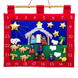 Fabric Nativity Advent Calendar | Reusable 24 - Pocket Bethlehem Scene - 49x42cm