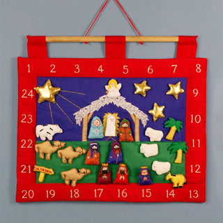 Fabric Nativity Advent Calendar | Reusable 24 - Pocket Bethlehem Scene - 49x42cm