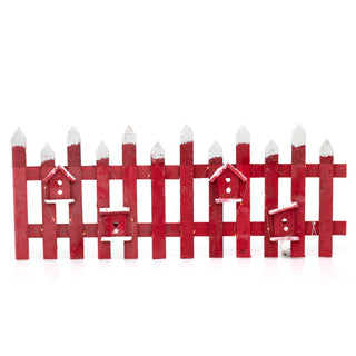 Red Wooden LED Light Up Snow Topped Christmas Tree Fence | Snow Capped Picket Fence For Christmas Tree | Red Wooden Christmas Tree Picket Fence Skirt Border - 98 x 40cm