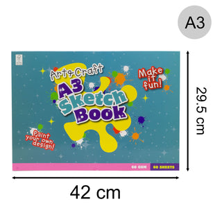 Kids A3 Art & Craft Sketchbook 60 Sheets | White Paper Large Art Drawing Pad