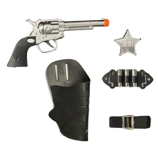 5 Piece Kids Cowboy Sheriff Set | Toy Pistol Gun Belt Holster Bullet & Badge