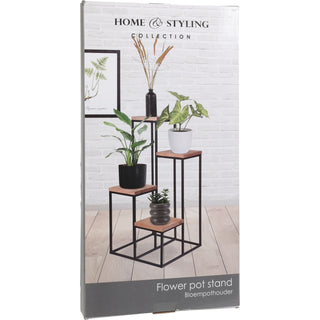 Elegant Metal & Wood Flower Pot Stand With Four Shelves | 4 Tier Plant Stand 67cm