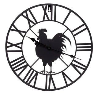 Roman Numeral Rooster Wall Clock | Black Metal Skeleton Wall Clock - 40cm