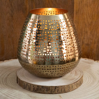 Matt Gold Tealight Candle Holder | Antique Style Metal Candle Lantern - 15cm