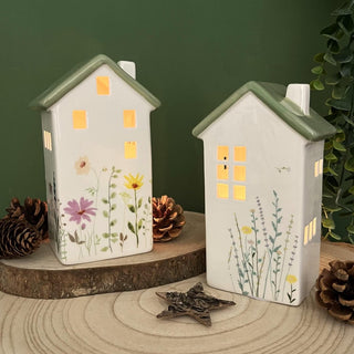 Floral House Tealight Holder | Ceramic Meadow House Tea Light Candle Holder