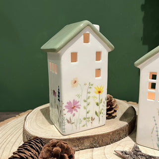 Floral House Tealight Holder | Ceramic Meadow House Tea Light Candle Holder