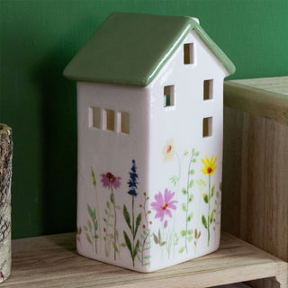 Floral House Tealight Holder | Ceramic Meadow House Tea Light Candle Holder