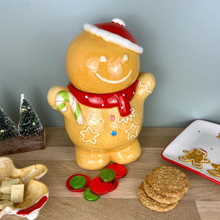 Gingerbread Boy Christmas Storage Jar | Festive Ceramic Kitchen Cookie Jar 18cm