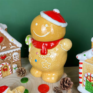 Gingerbread Boy Christmas Storage Jar | Festive Ceramic Kitchen Cookie Jar 18cm