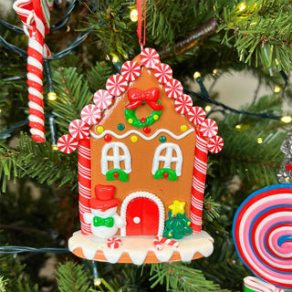 Gingerbread House Christmas Bauble | Candy Cane House Tree Ornament - 11cm