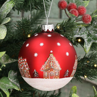 Gingerbread House Red Christmas Bauble | Christmas Tree Hanging Ornament - 8cm