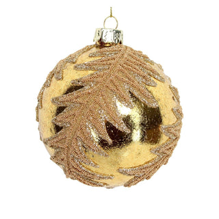 Gold Beaded Spiral Leaf Bauble | Gold Glass Christmas Tree Ornament - 8cm