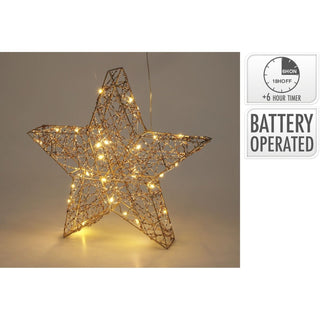 Gold Christmas Star Light | Gold Wire LED Standing Star Decoration - 30cm