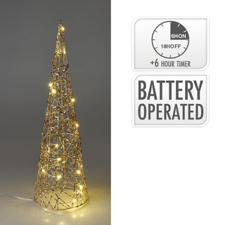 Gold Cone LED Christmas Tree | Warm White LED Pre - Lit Tree with Timer - 40cm