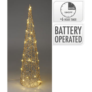 Gold Cone LED Christmas Tree | Warm White Pre - lit Light - Up Tree Cone - 60cm