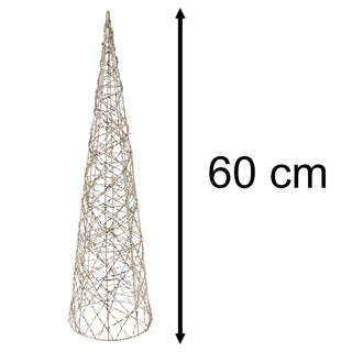 Gold Cone LED Christmas Tree | Warm White Pre - lit Light - Up Tree Cone - 60cm