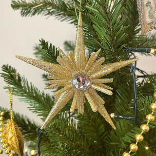 Gold Diamante Star Bauble | 3D Gold Glitter Star Christmas Tree Ornament - 12cm