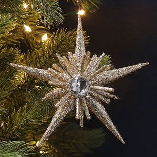 Gold Diamante Star Bauble | 3D Gold Glitter Star Christmas Tree Ornament - 12cm