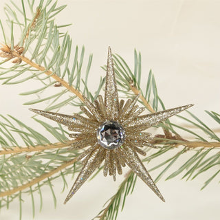 Gold Diamante Star Bauble | 3D Gold Glitter Star Christmas Tree Ornament - 12cm