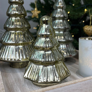 Gold Glass Christmas Tree | Freestanding Mottled Gold Tree Ornament - 13cm