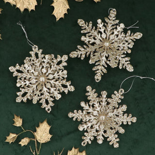 Gold Glitter Tin Snowflake Bauble | Gold Snowflake Christmas Tree Ornament 11cm