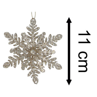 Gold Glitter Tin Snowflake Bauble | Gold Snowflake Christmas Tree Ornament 11cm