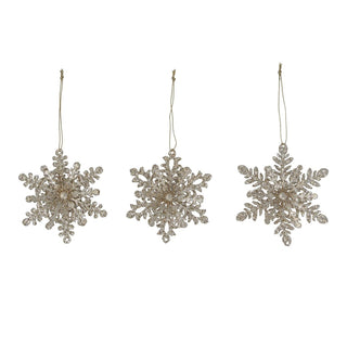 Gold Glitter Tin Snowflake Bauble | Gold Snowflake Christmas Tree Ornament 11cm