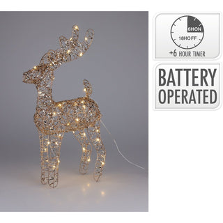 Gold LED Reindeer | Light - up Christmas Ornament in Gold Metal Wire - 40cm