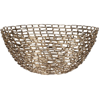 Gold Metal Chain Link Bowl | Round Decorative Gold Effect Display Dish - 26cm