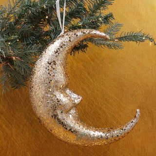 Gold Sparkling Moon Hanging Decoration | Glitter Crescent Moon Ornament - 24cm