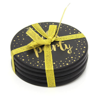 Gorgeous Set Of 4 Black And Gold Round Drinks Coasters ~ Cup Mug Table Mats