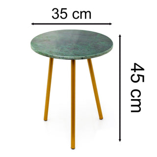 Green Marble Side Table | Modern Round Green & Gold Accent End Table - 35x45cm