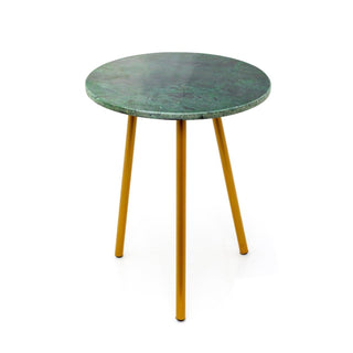 Green Marble Side Table | Modern Round Green & Gold Accent End Table - 35x45cm