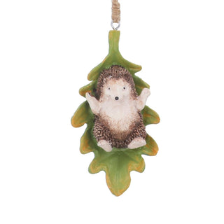 Hedgehog Christmas Bauble | Leaf - Shaped Resin Christmas Tree Ornament - 11cm