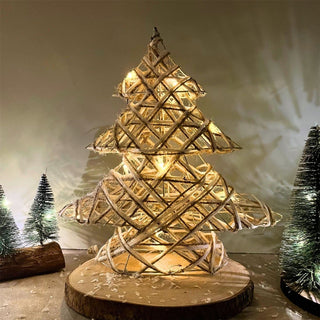 Illuminated Jute Christmas Tree with Glitter | Warm White LED Tree Light - 30cm