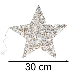 Illuminated Jute Star with Glitter | Warm White LED Christmas Window Light 30cm