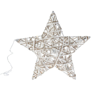 Illuminated Jute Star with Glitter | Warm White LED Christmas Window Light 30cm