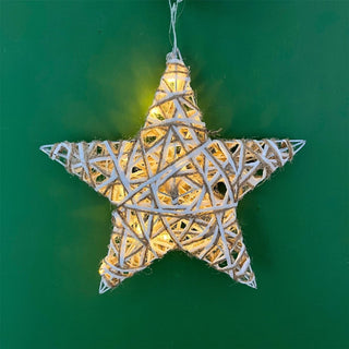 Illuminated Jute Star with Glitter | Warm White LED Christmas Window Light 30cm