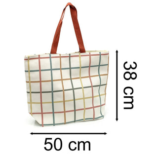 Large Beach Bag | Check Patterned Water Resistant Shoulder Tote Bag For Beach