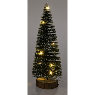 LED Bottle Brush Christmas Tree | Snowy Green Pine Christmas Village Tree 30cm