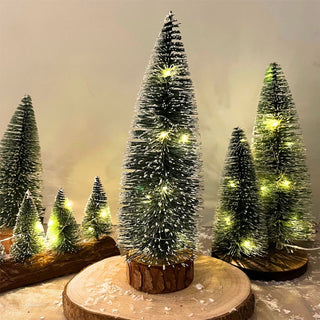 LED Bottle Brush Christmas Tree | Snowy Green Pine Christmas Village Tree 30cm